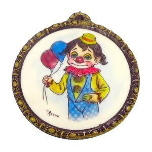 Vintage Artini Hand-Painted Sculptured Clown with Balloons Wall Plaque 1970s
